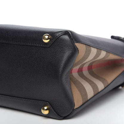 Burberry Derby Calfskin House Check Medium Banner Tote Black 9 of 11