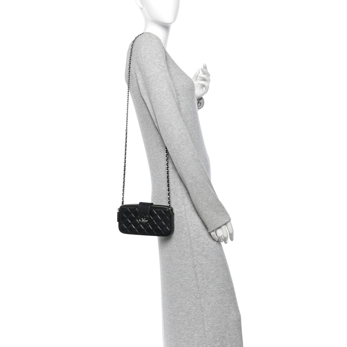 Chanel Grained Calfskin Quilted CC Box Clutch With Chain Black 2 of 12