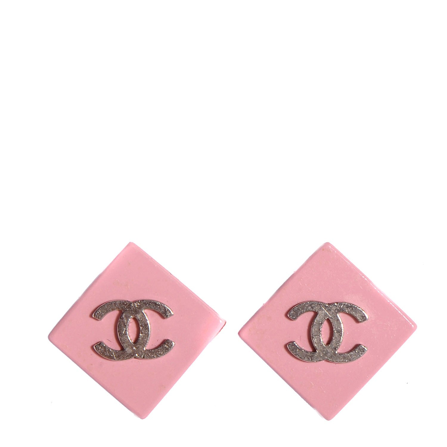 Chanel Square CC Clip On Earrings Pink 1 of 4