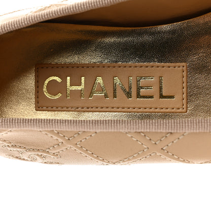 Chanel Lambskin Patent Calfskin Double Stitched CC Cap Toe Ballerina Flats 36 Beige Black 8 of 9