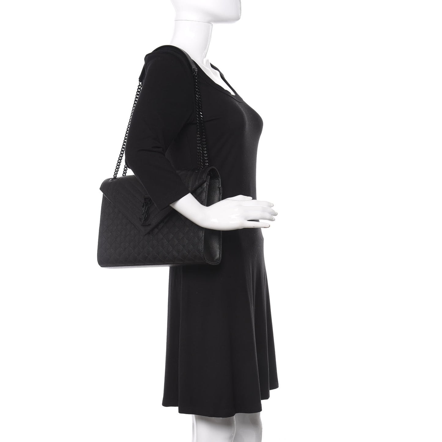 Grain De Poudre Textured Mixed Matelasse Large Triquilt Monogram Monochrome Satchel Black