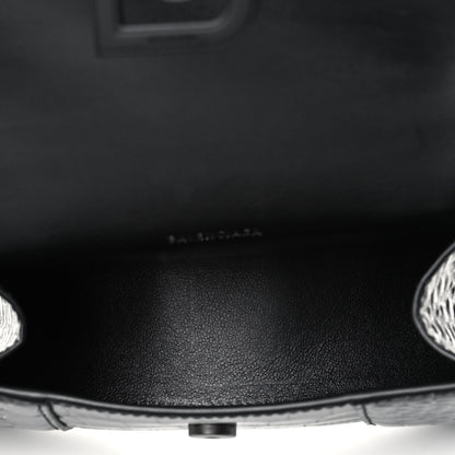 Balenciaga Shiny Calfskin Monochrome Crocodile Embossed Hourglass Top Handle Bag XS Black 5 of 9