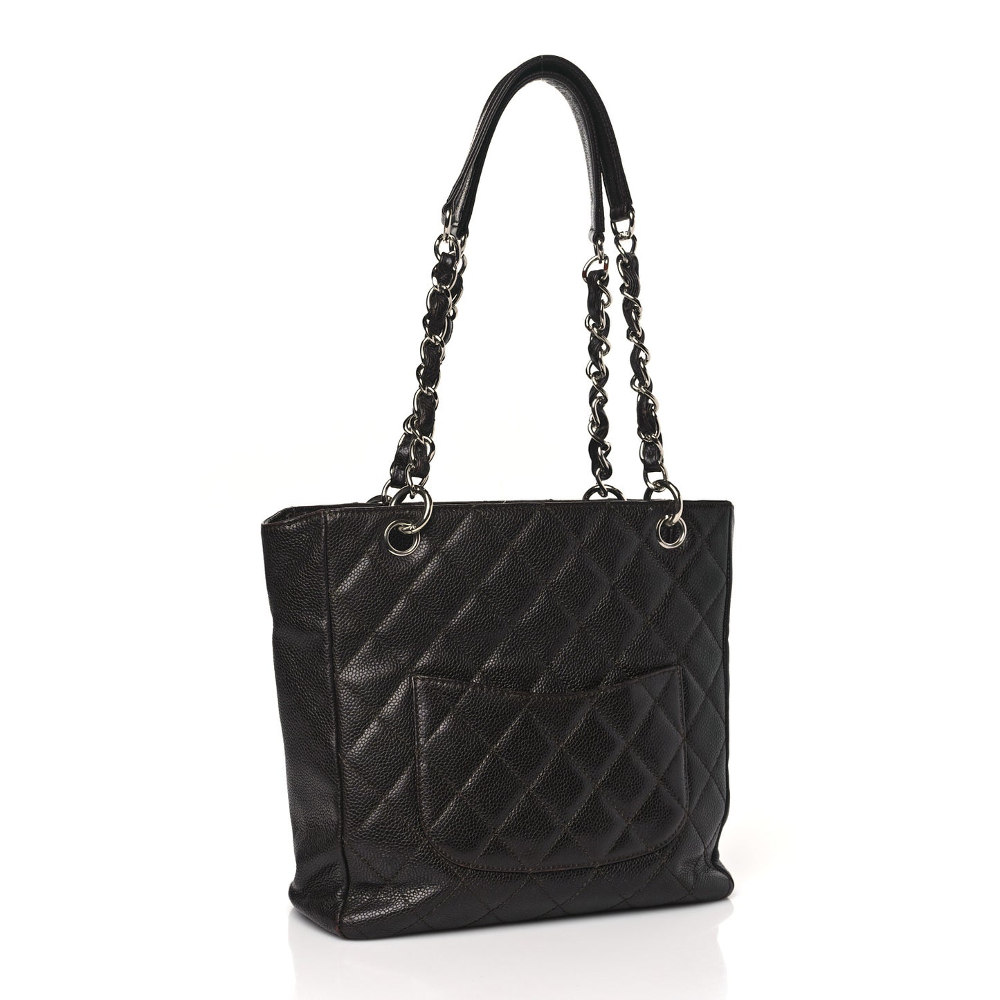 Caviar Quilted Petit Shopping Tote PST Dark Brown