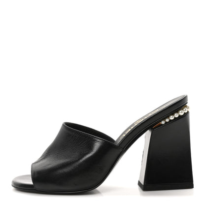 Chanel Shiny Goatskin Pearl Mule 37 Black 1 of 8