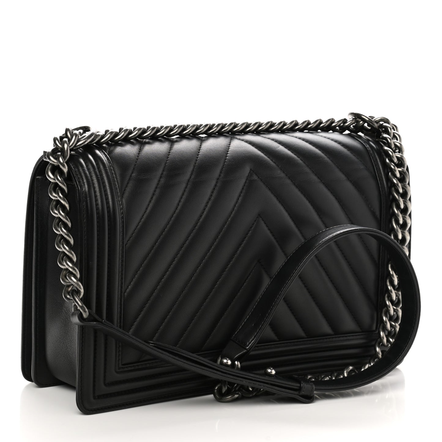 Calfskin Chevron Quilted New Medium Boy Flap Black