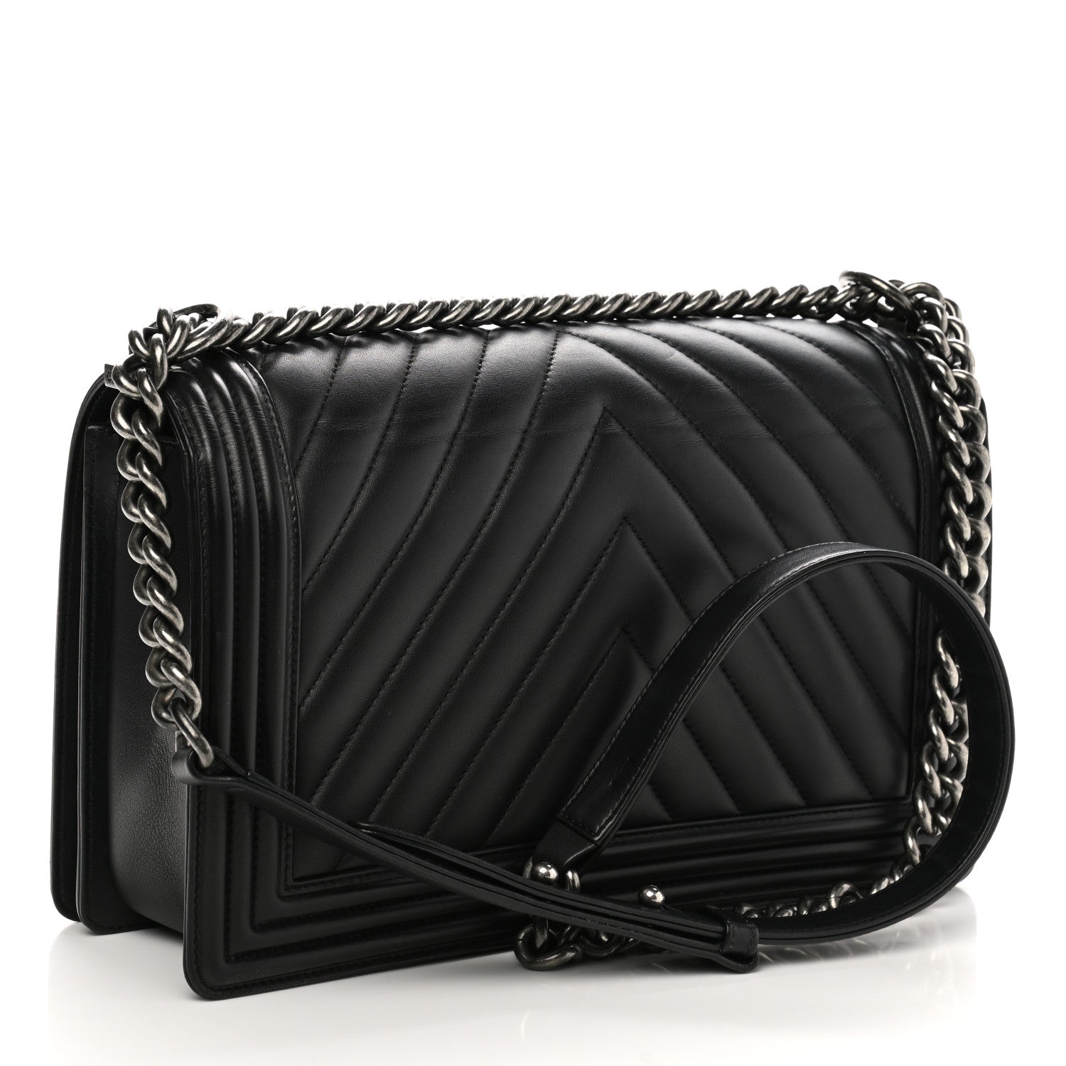 Chanel Calfskin Chevron Quilted New Medium Boy Flap Black 3 of 10