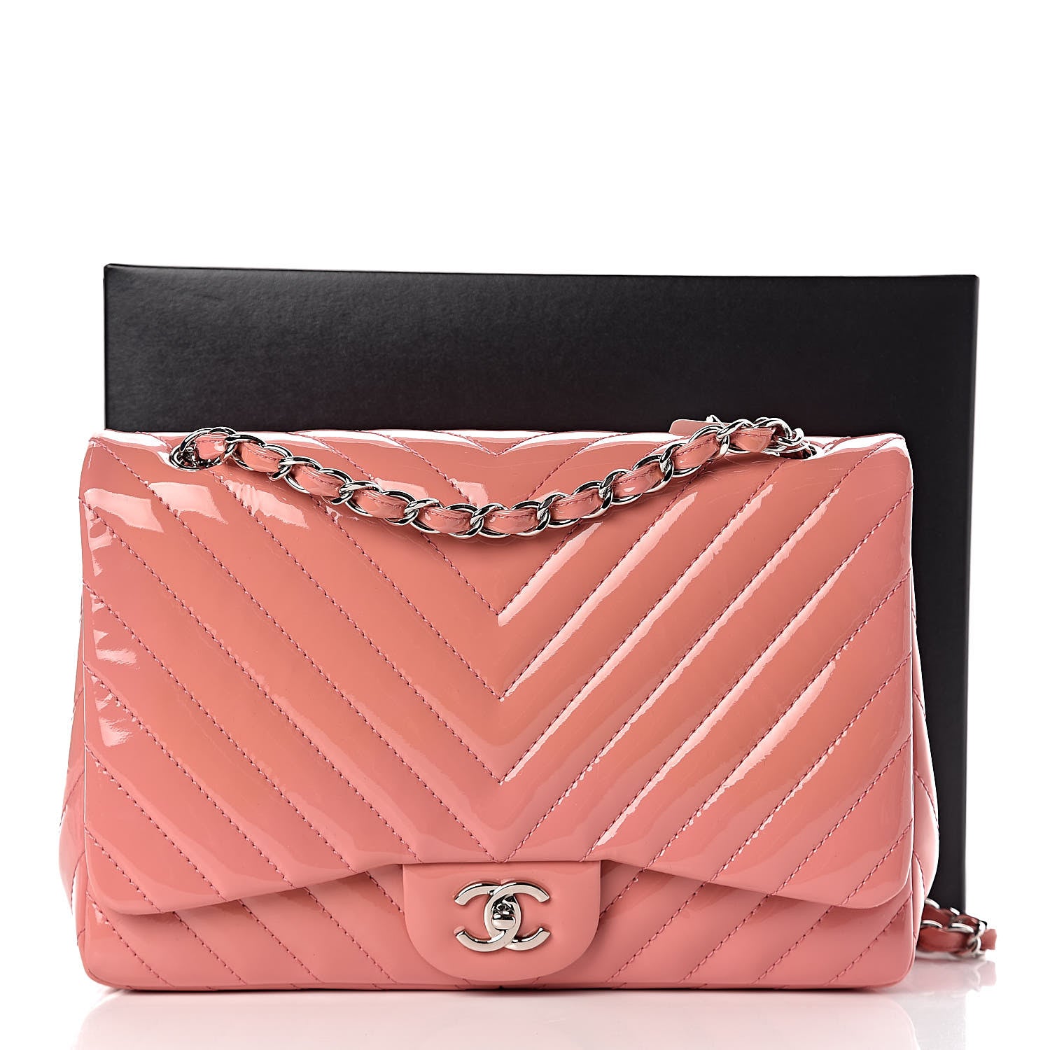 Chanel Patent Chevron Quilted Jumbo Single Flap Pink 13 of 13