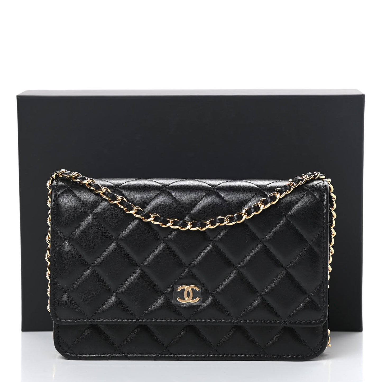 Lambskin Quilted Wallet On Chain WOC Black