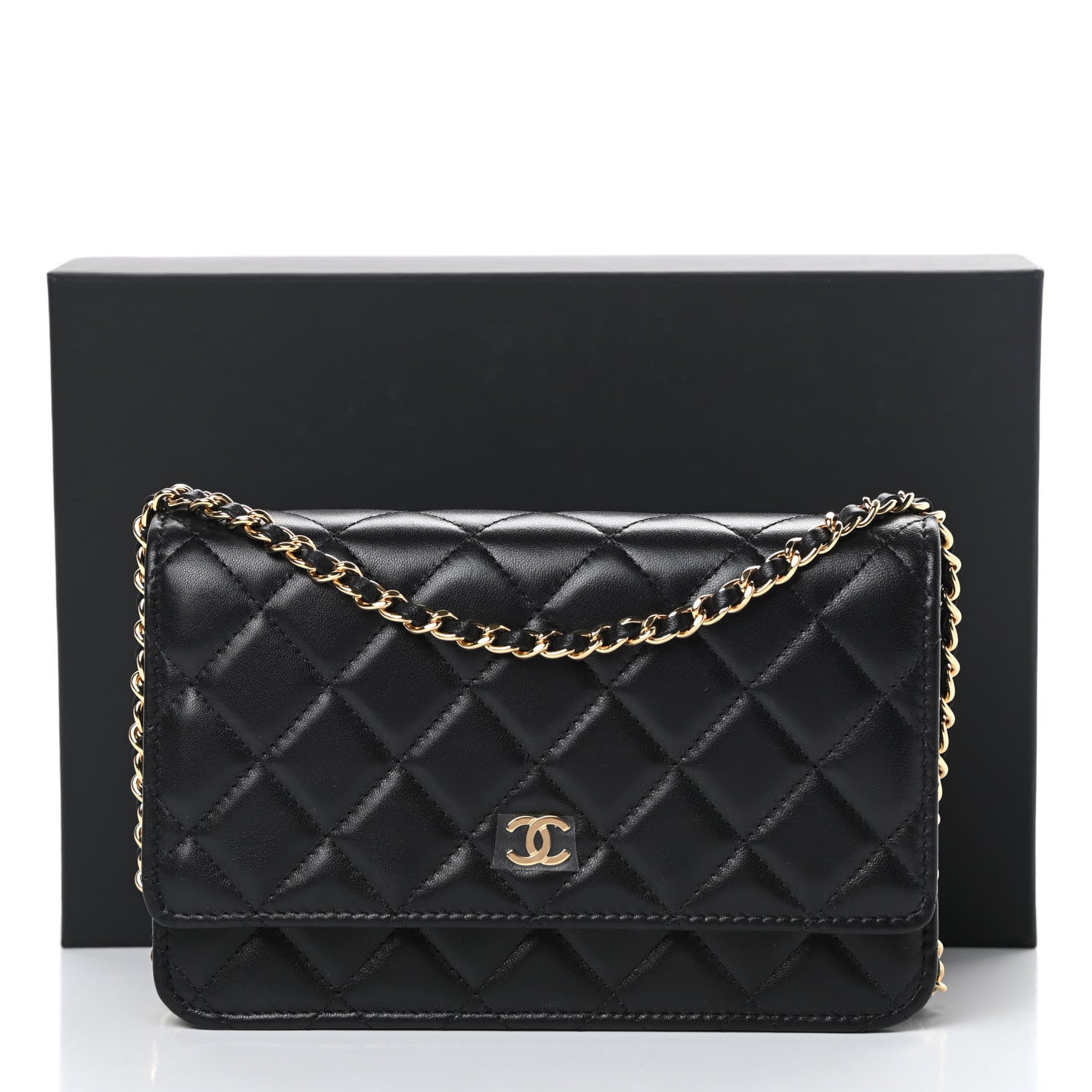 Chanel Lambskin Quilted Wallet On Chain WOC Black 13 of 13