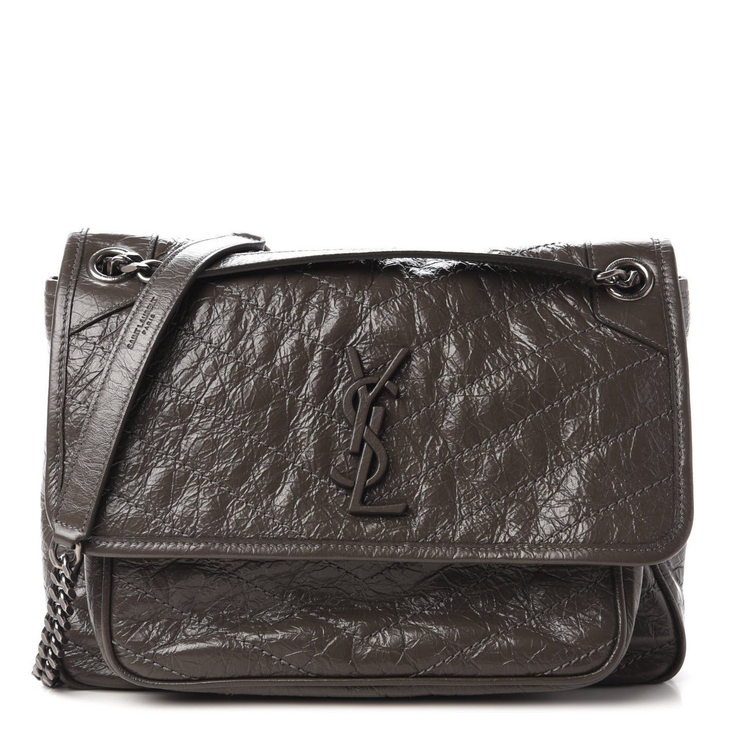 Crinkled Calfskin Matelasse Monogram Medium Niki Chain Satchel Storm