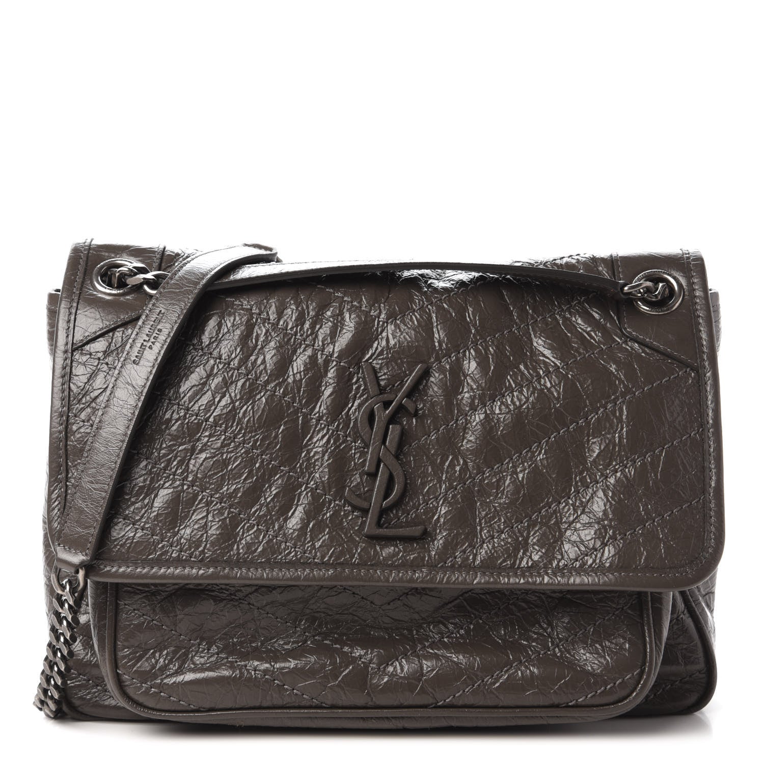 Saint Laurent Crinkled Calfskin Matelasse Monogram Medium Niki Chain Satchel Storm 1 of 9