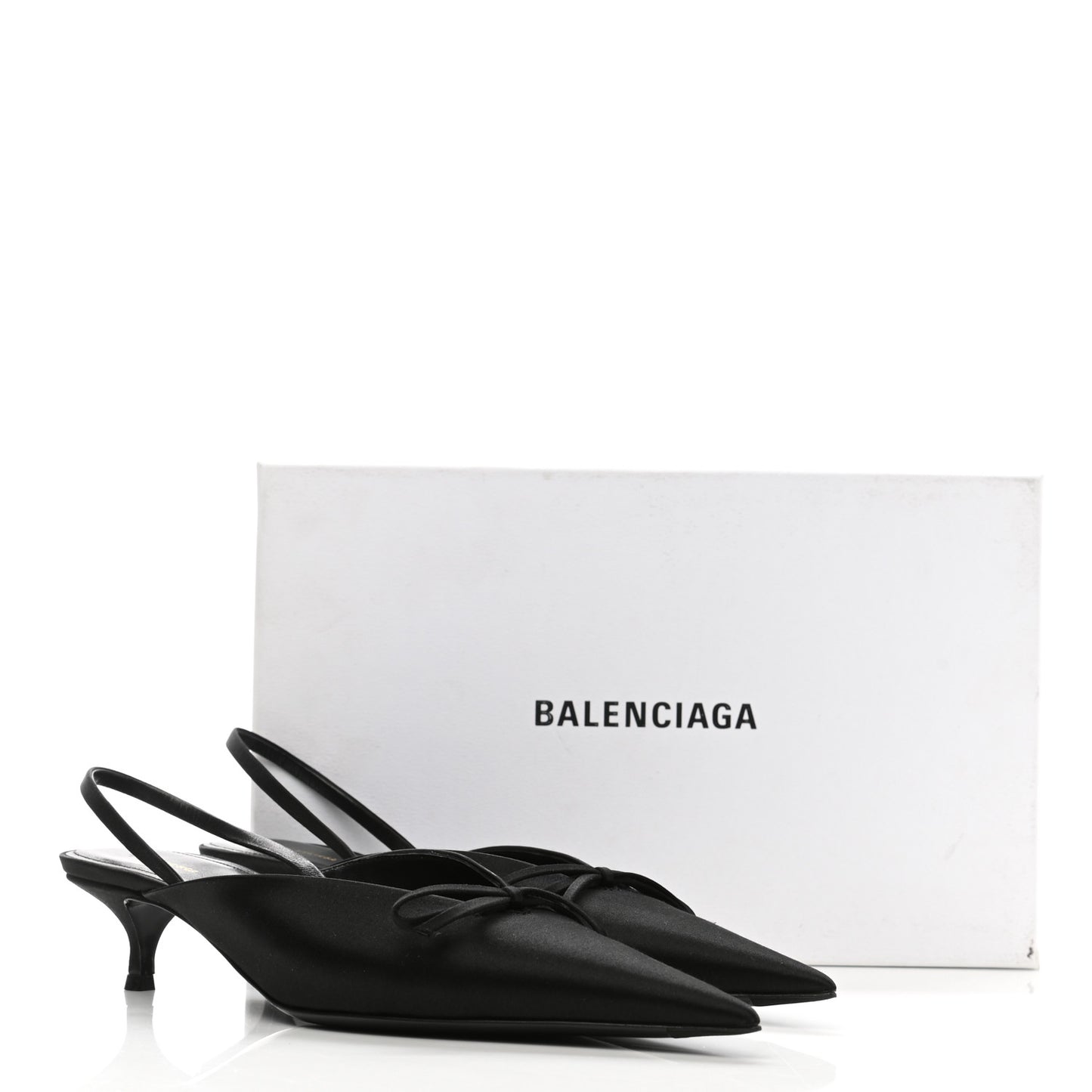 Satin Pointed Toe Knife Slingback 40mm Mules 39 Black