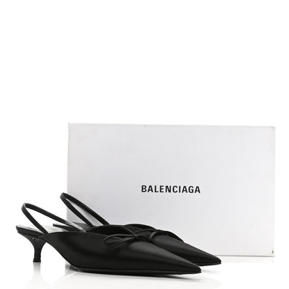 Balenciaga Satin Pointed Toe Knife Slingback 40mm Mules 39 Black 9 of 9