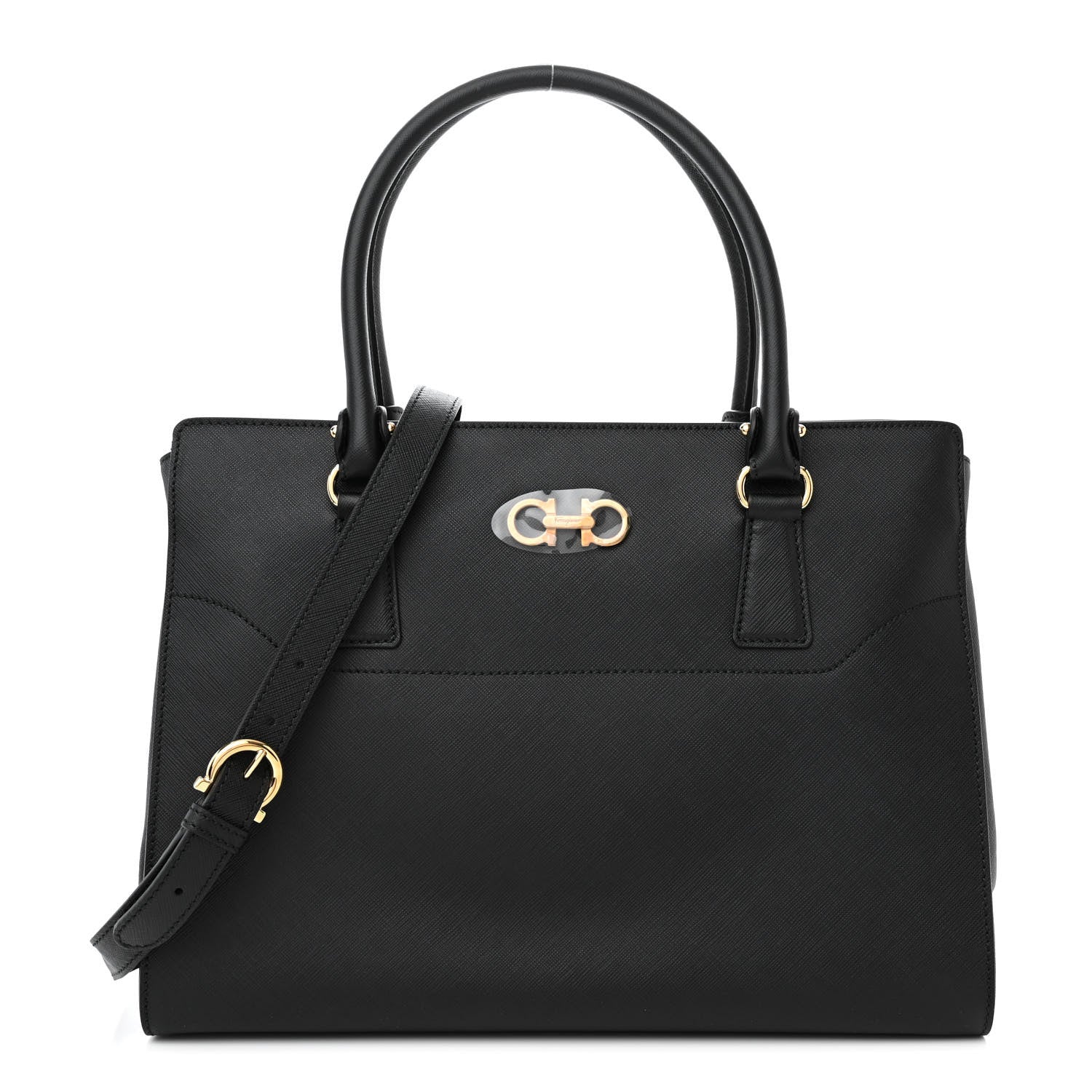 Salvatore Ferragamo Hammered Calfskin Briana Tote Black 1 of 9