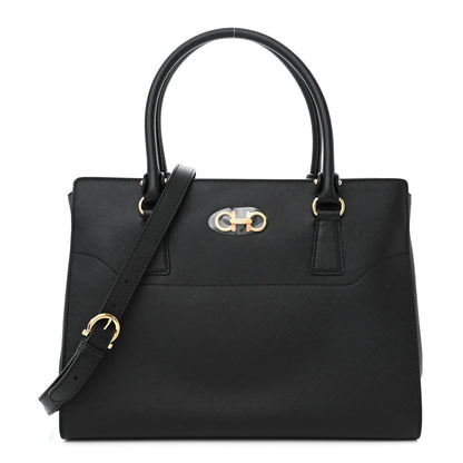 Salvatore Ferragamo Hammered Calfskin Briana Tote Black 1 of 9
