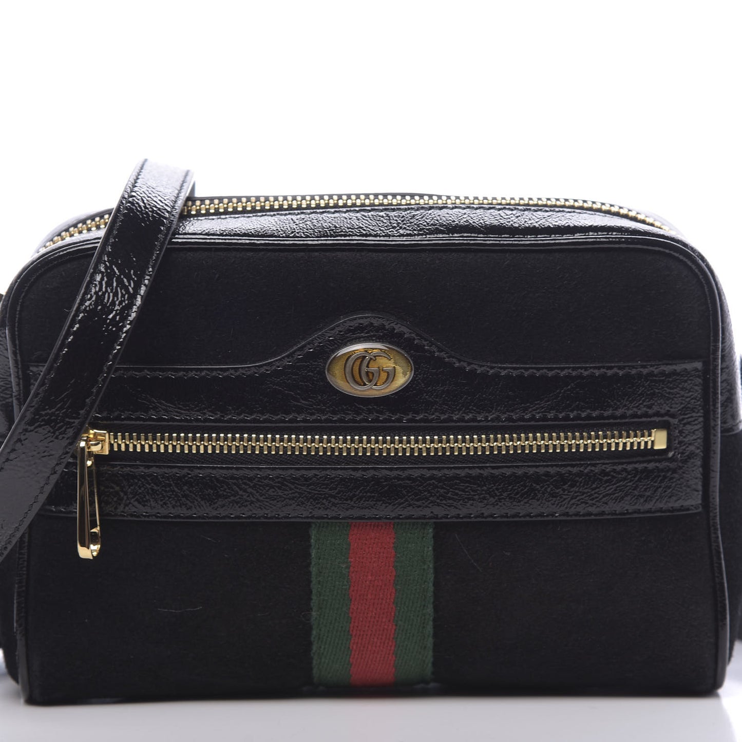 Suede Patent Web Mini Ophidia Shoulder Bag Black