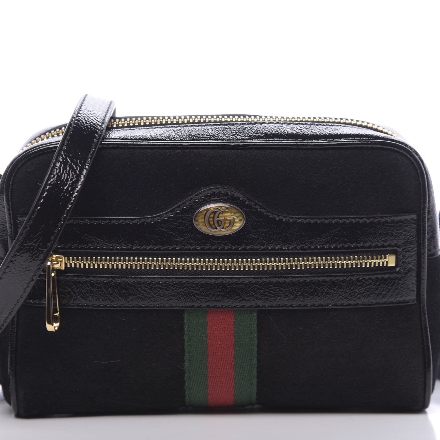 Gucci Suede Patent Web Mini Ophidia Shoulder Bag Black 8 of 10