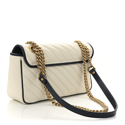 Gucci Vintage Effect Calfskin Matelasse Diagonal Small Torchon GG Marmont Shoulder Bag Mystic White Blue Agata 3 of 10