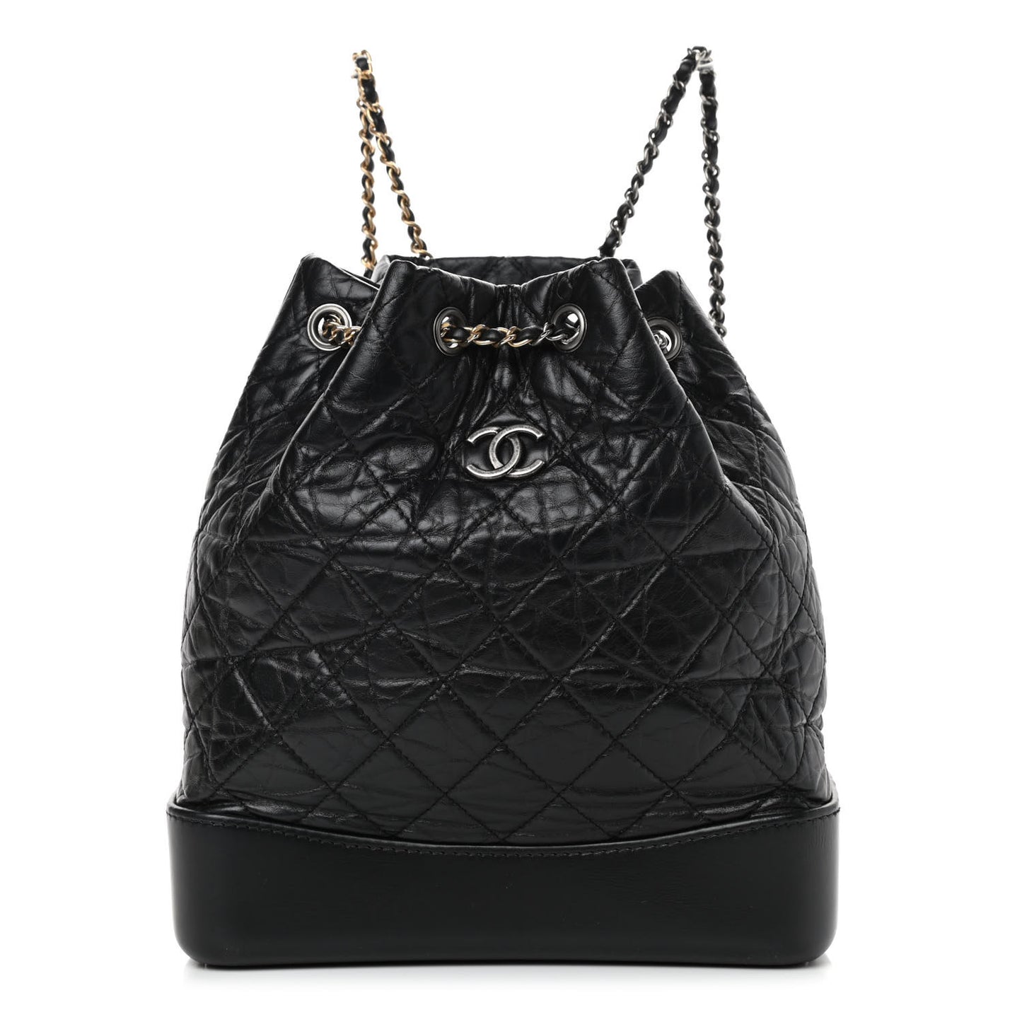 Aged Calfskin Quilted Gabrielle Backpack Black