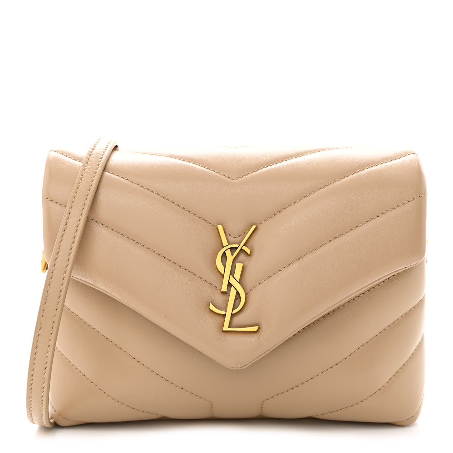 Saint Laurent Calfskin Y Quilted Monogram Toy Loulou Crossbody Bag Dark Beige 1 of 10