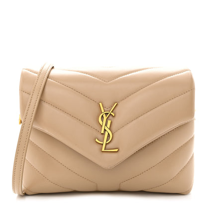Saint Laurent Calfskin Y Quilted Monogram Toy Loulou Crossbody Bag Dark Beige 1 of 10