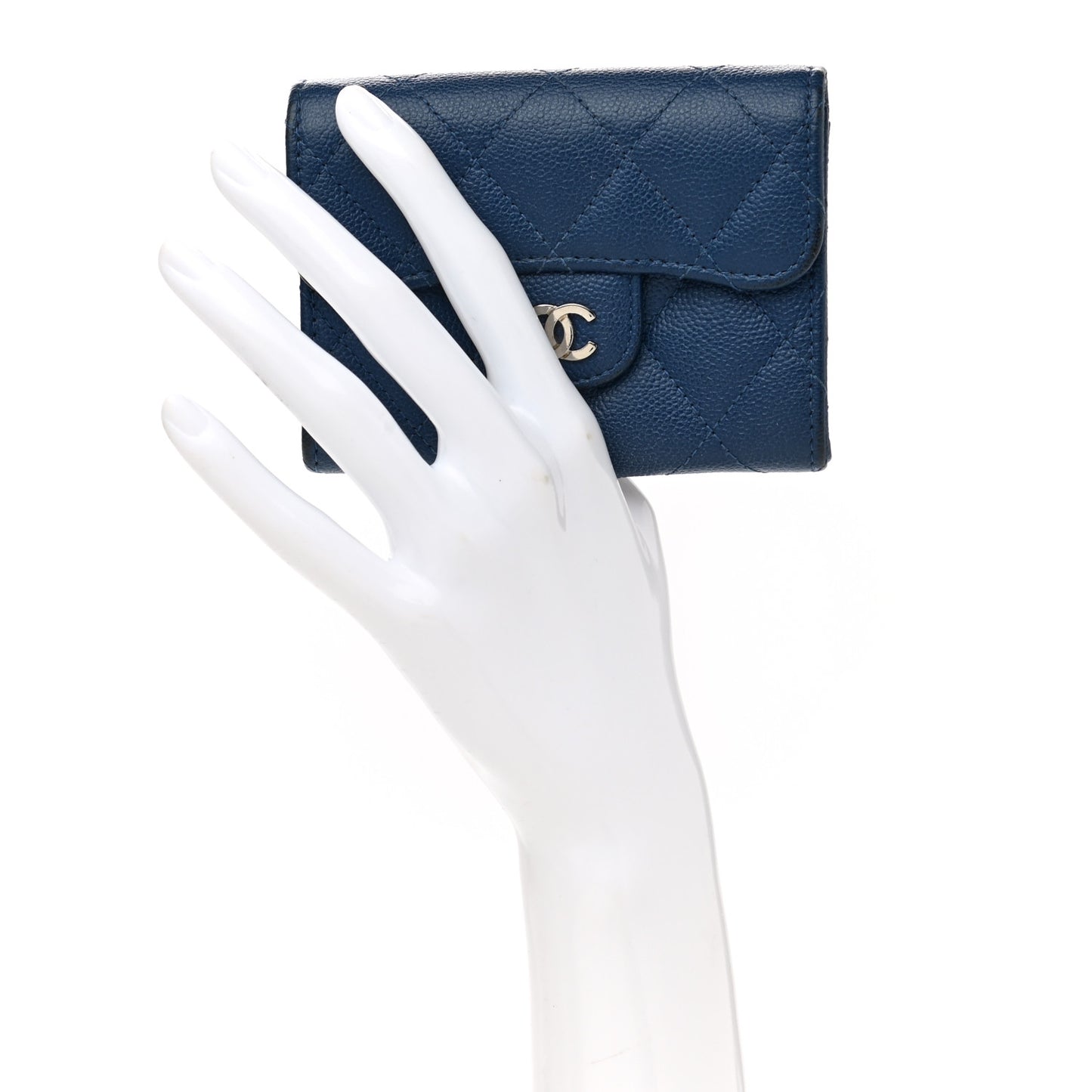 Caviar Quilted Flap Card Holder Wallet Navy