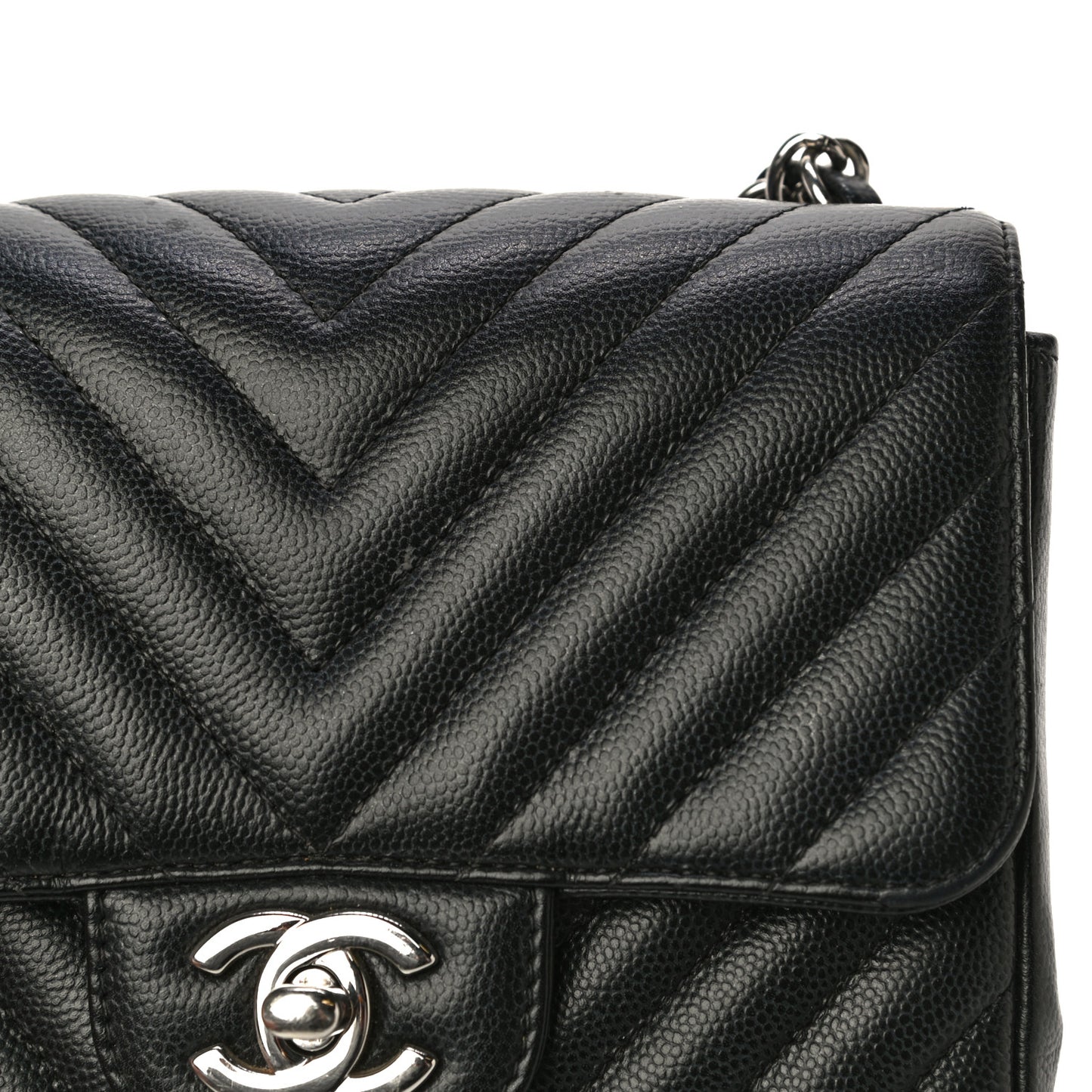 Caviar Chevron Quilted Mini Square Flap Black