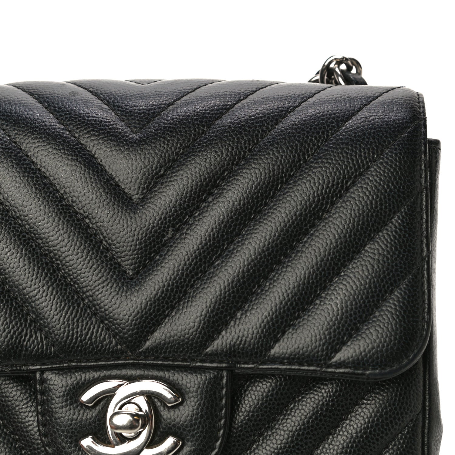 Chanel Caviar Chevron Quilted Mini Square Flap Black 13 of 17