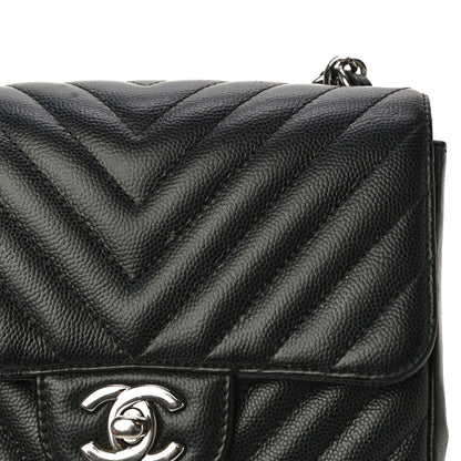 Chanel Caviar Chevron Quilted Mini Square Flap Black 13 of 17