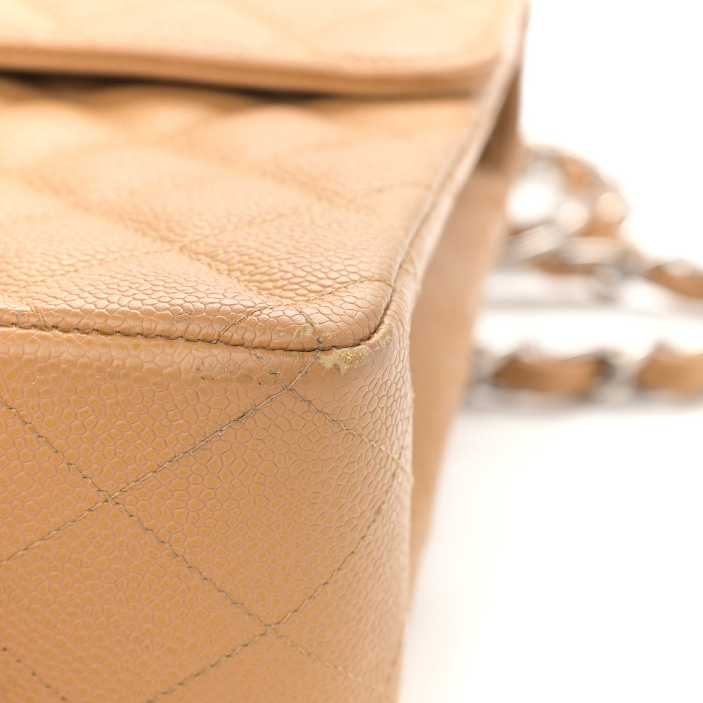 Caviar Quilted Jumbo Single Flap Beige