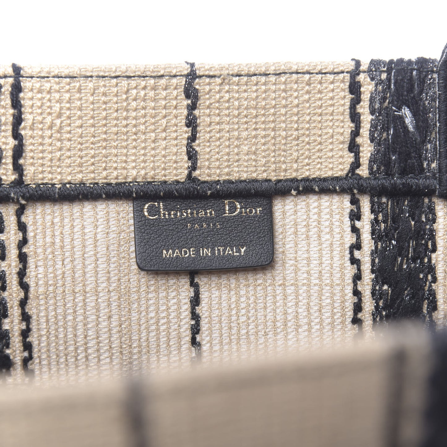 Canvas Embroidered Medium Bayadere Book Tote Black Beige