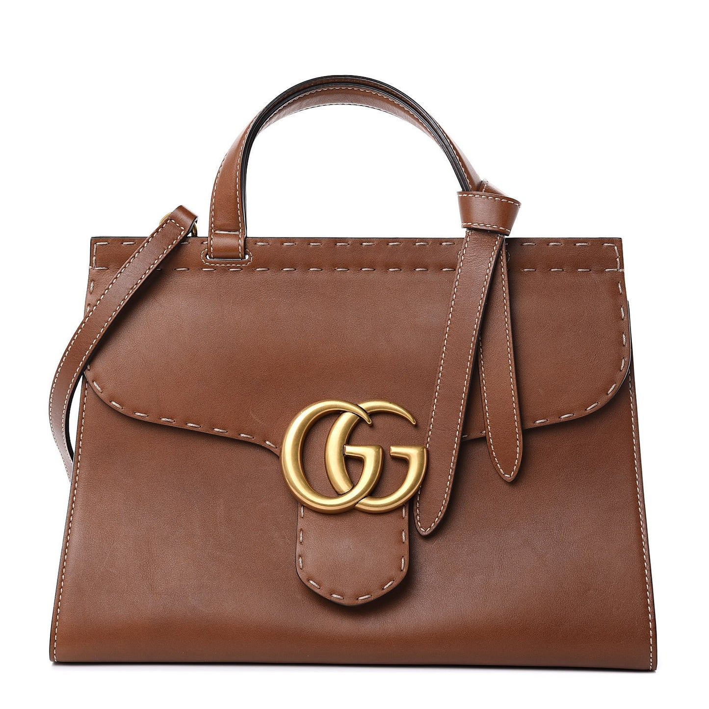 Calfskin Small GG Marmont Top Handle Bag Brown