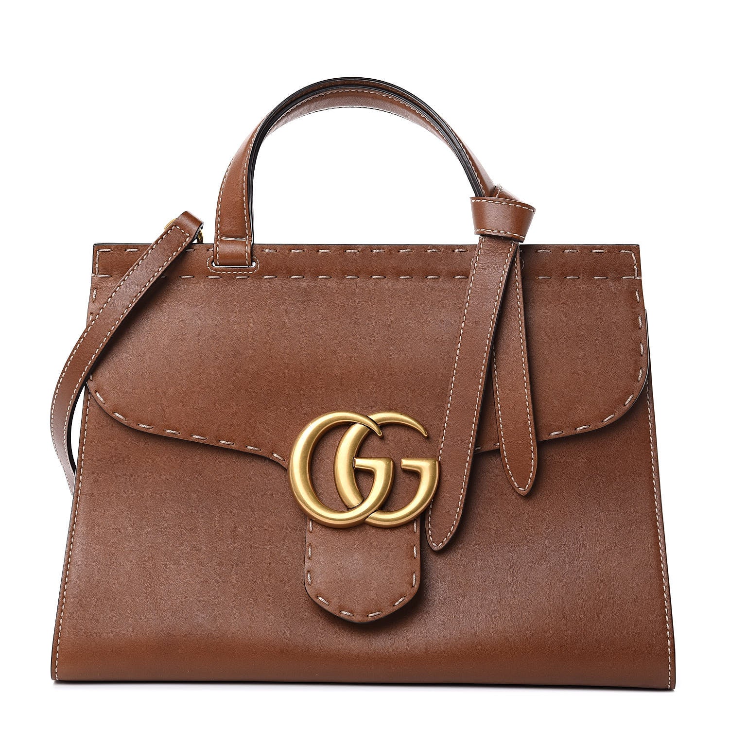 Gucci Calfskin Small GG Marmont Top Handle Bag Brown 1 of 14