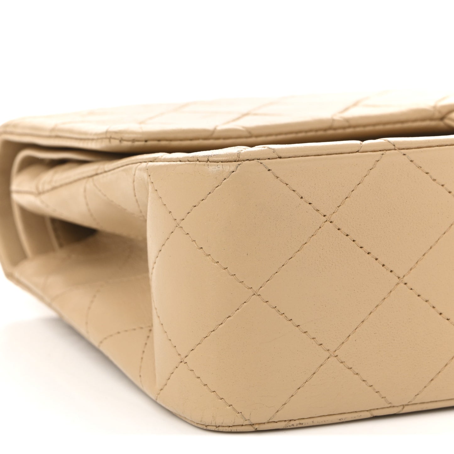 Lambskin Quilted Medium Double Flap Beige