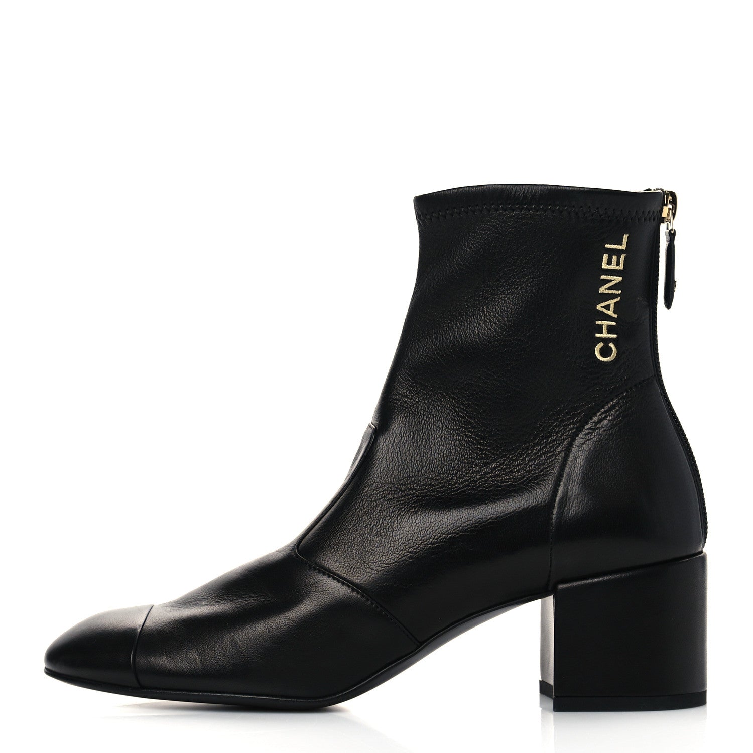 Chanel Lambskin Logo Ankle Boots 38.5 Black 1 of 9