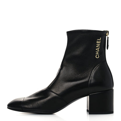 Chanel Lambskin Logo Ankle Boots 38.5 Black 1 of 9