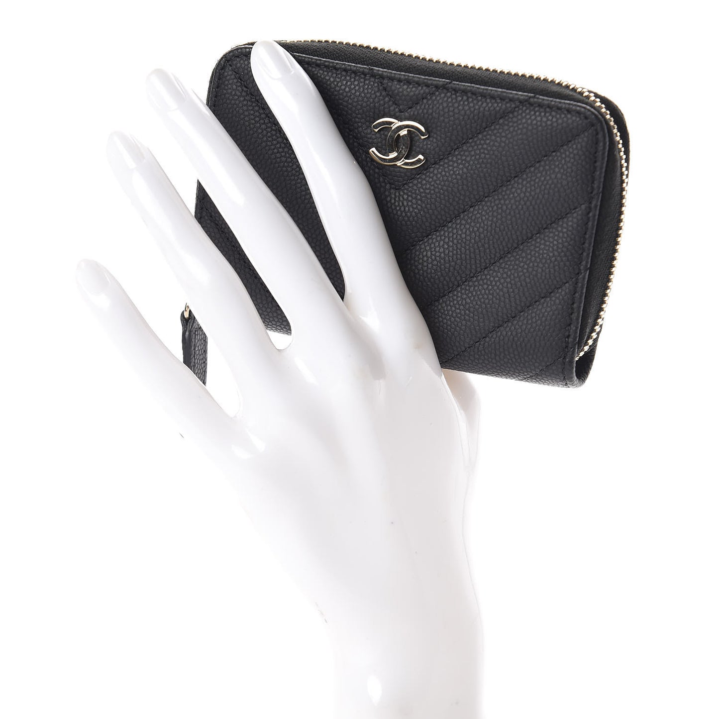 Caviar Chevron Quilted Zip Coin Purse Black