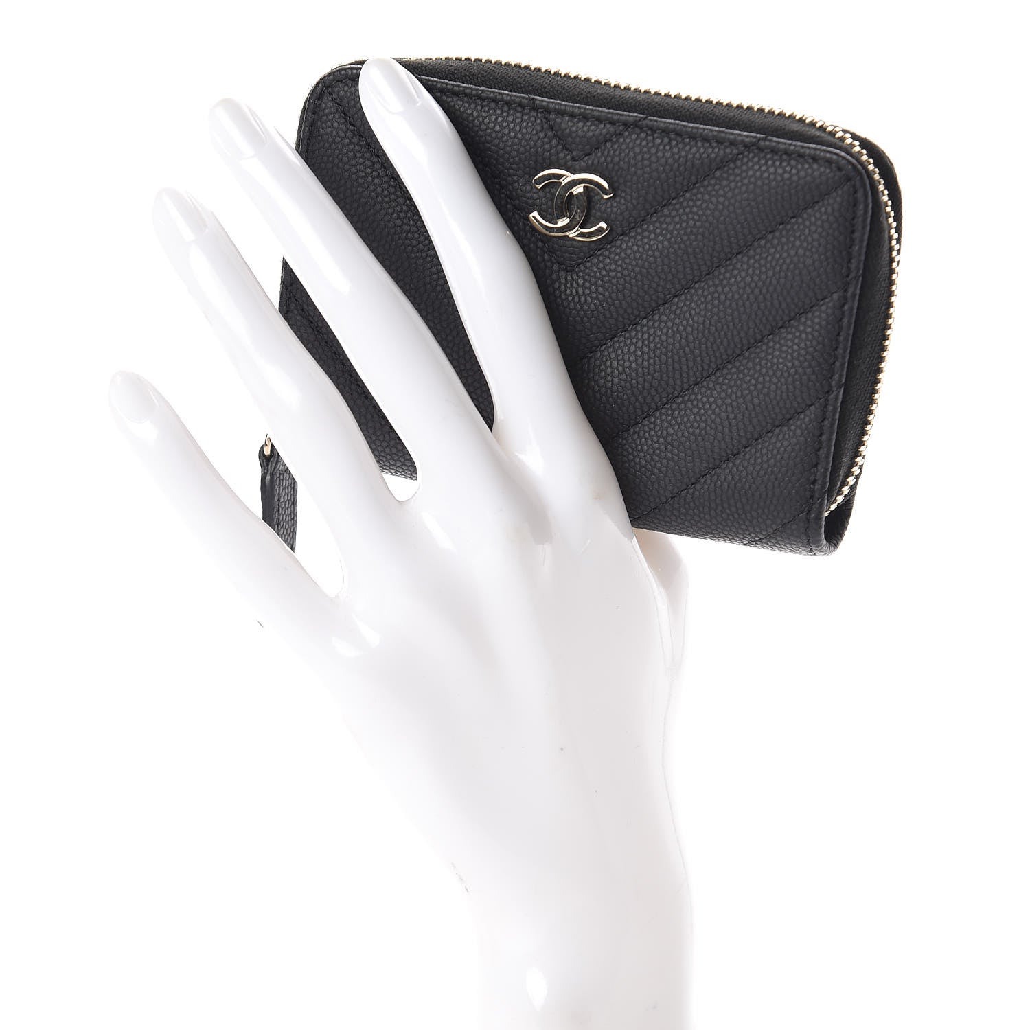 Chanel Caviar Chevron Quilted Zip Coin Purse Black 2 of 8