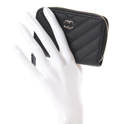 Chanel Caviar Chevron Quilted Zip Coin Purse Black 2 of 8