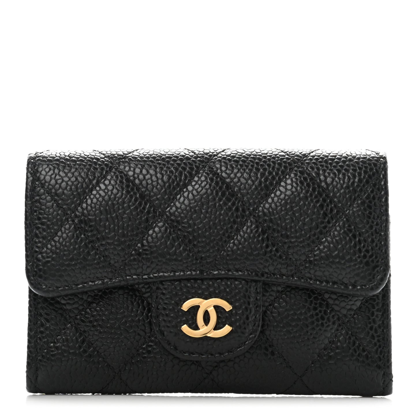 Caviar Quilted Flap Card Holder Wallet Black
