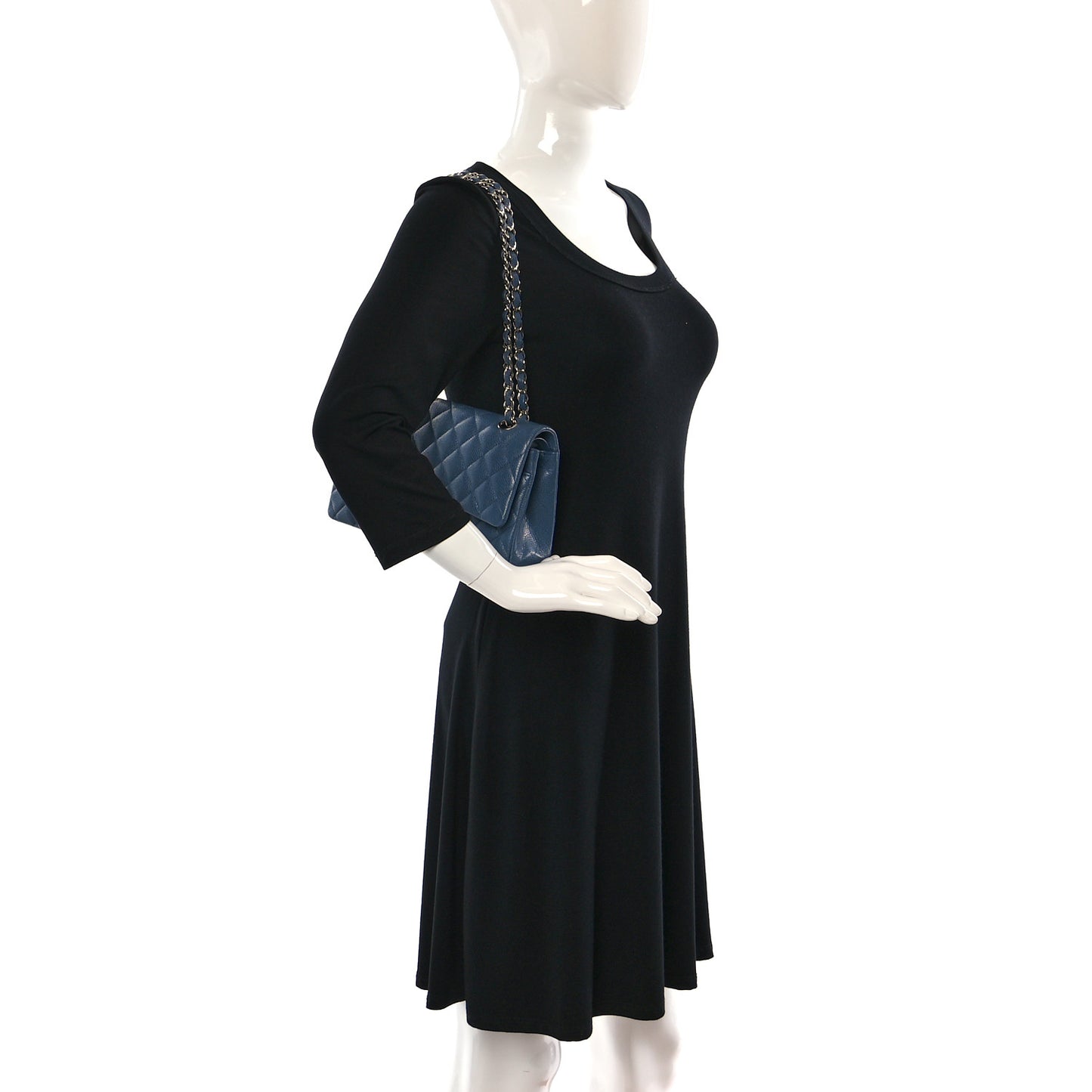 Caviar Quilted Medium Double Flap Blue