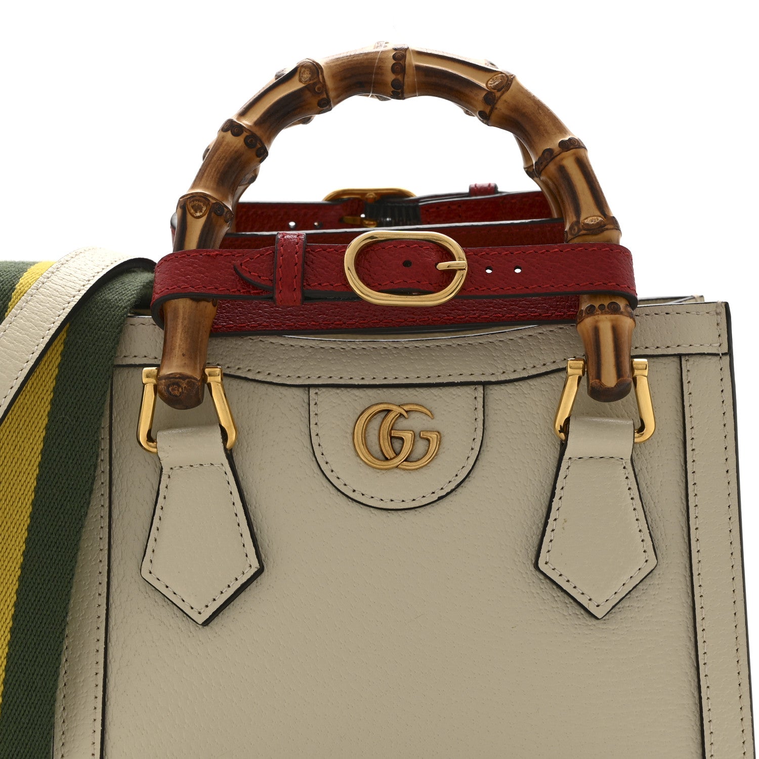 Gucci Textured Dollar Calfskin Web Mini Diana Tote Bag Mystic White 9 of 11