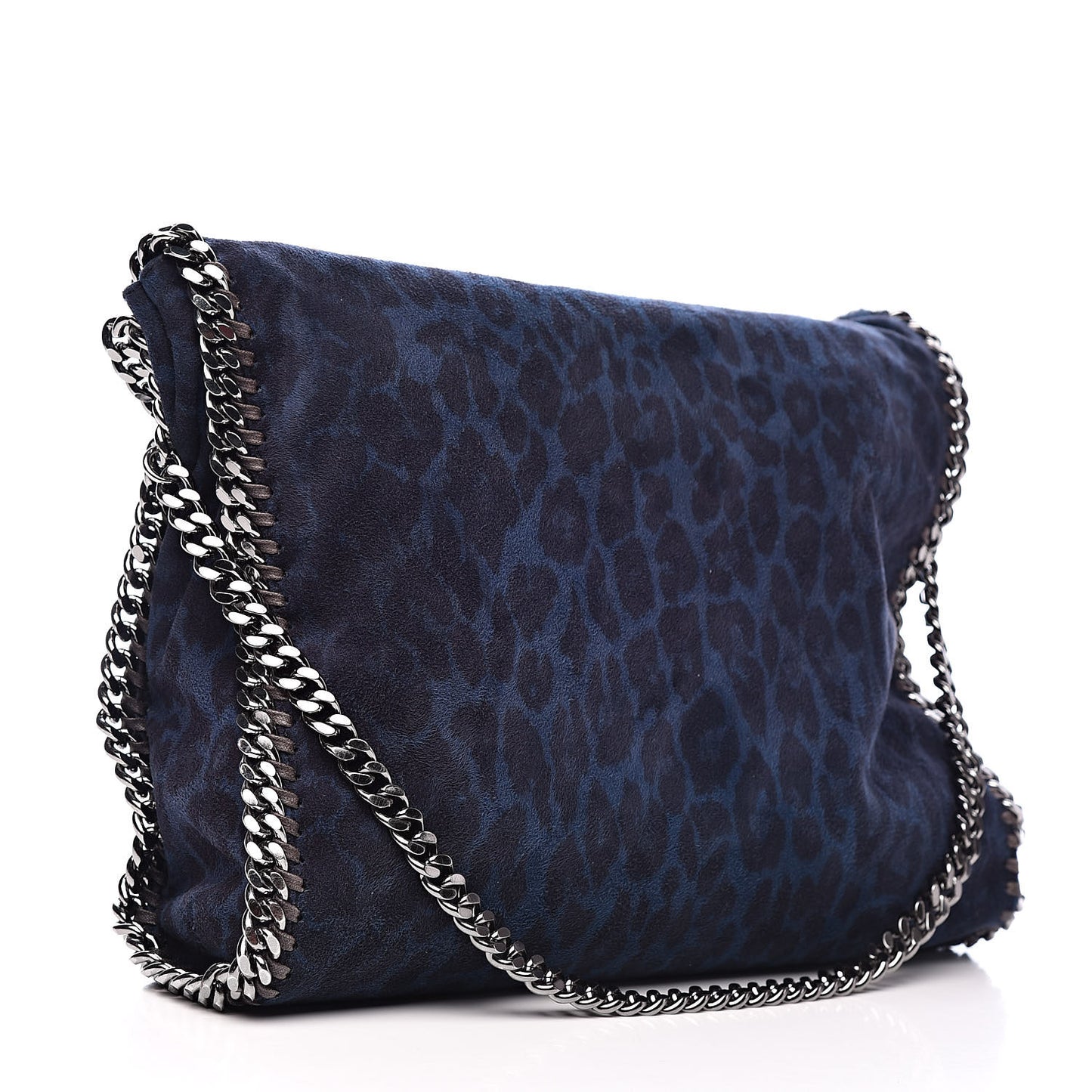 Shaggy Deer Leopard Print Falabella Fold Over Tote Blue Sapphire