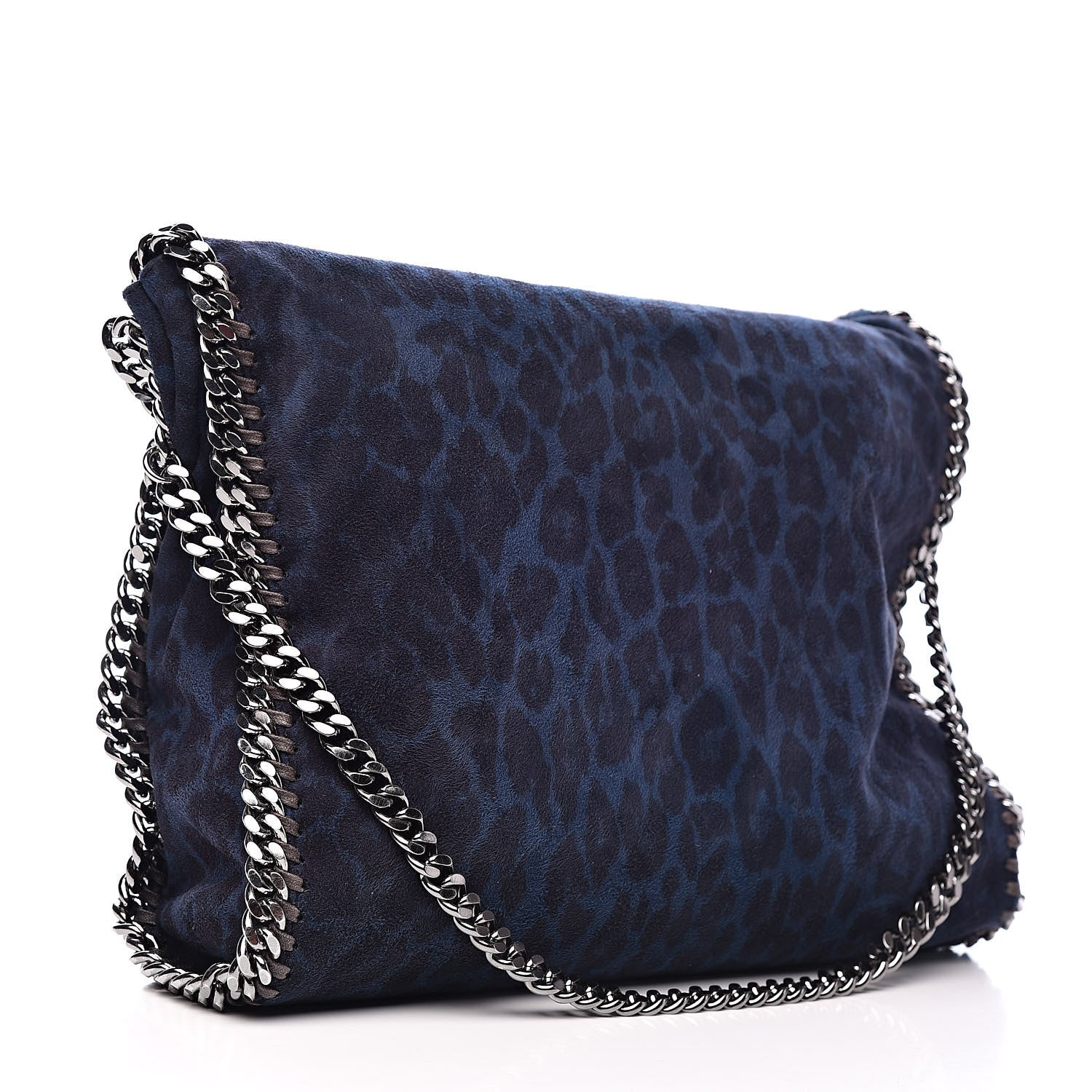 Stella McCartney Shaggy Deer Leopard Print Falabella Fold Over Tote Blue Sapphire 3 of 9