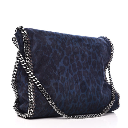 Stella McCartney Shaggy Deer Leopard Print Falabella Fold Over Tote Blue Sapphire 3 of 9