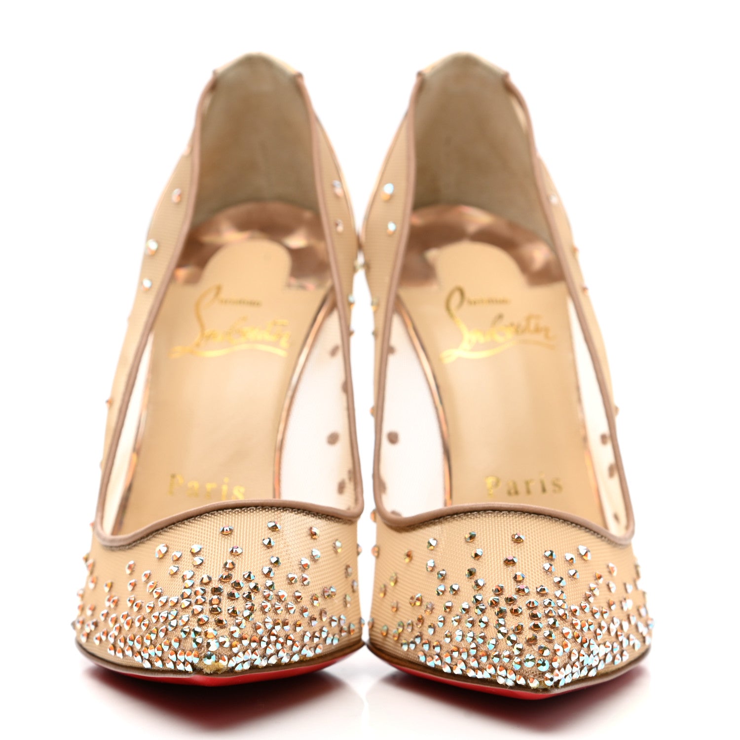 Christian Louboutin Crystal Strass Follies 100 Pumps 34.5 Nude 2 of 10