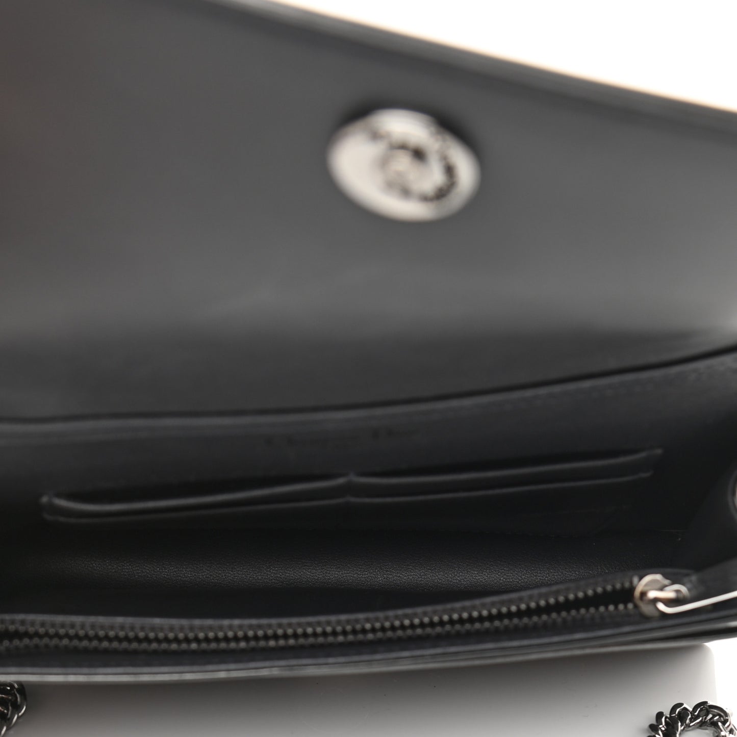 Metallic Patent Micro-Cannage Diorama Wallet on Chain Pouch Onyx Black