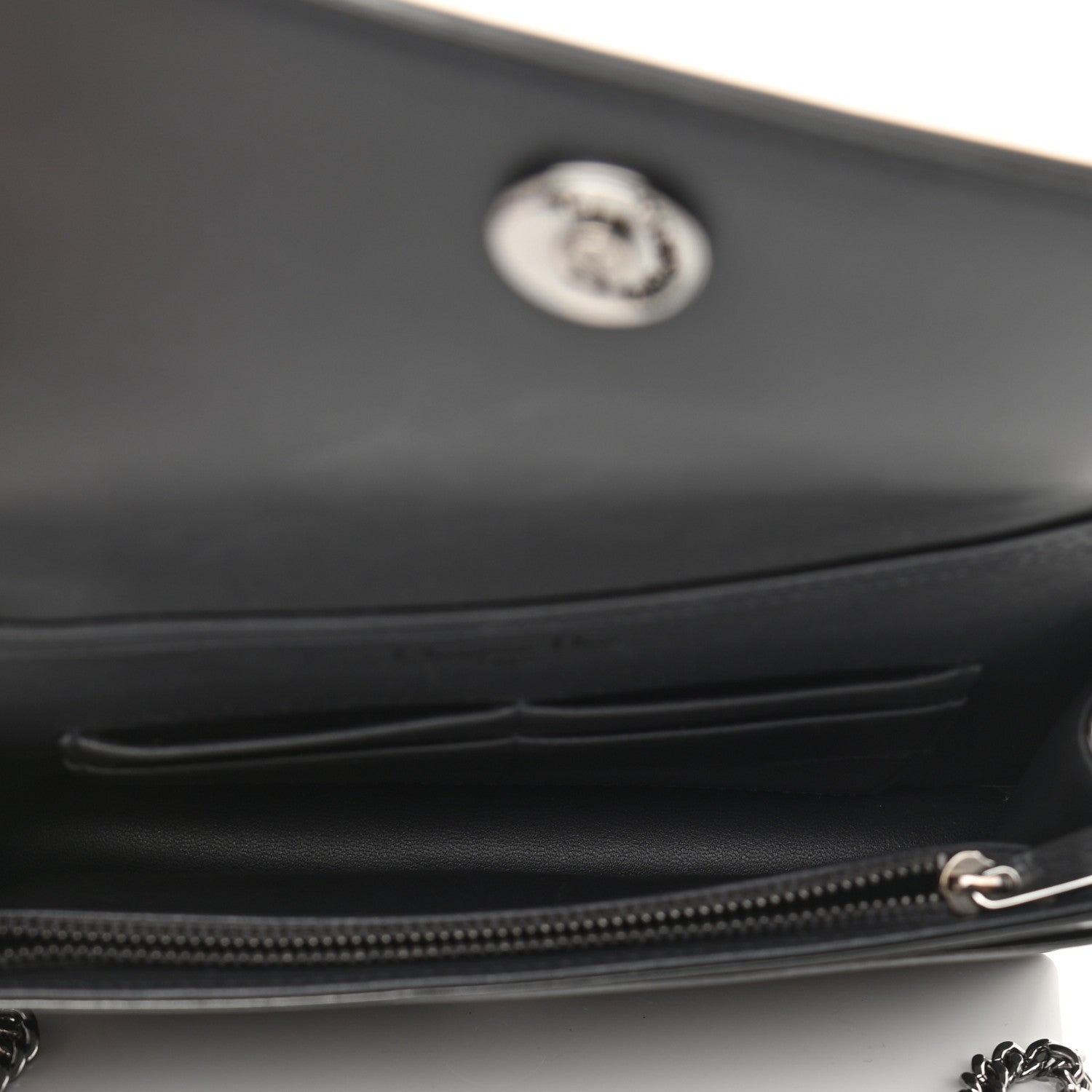 Christian Dior Metallic Patent Micro-Cannage Diorama Wallet on Chain Pouch Onyx Black 5 of 15