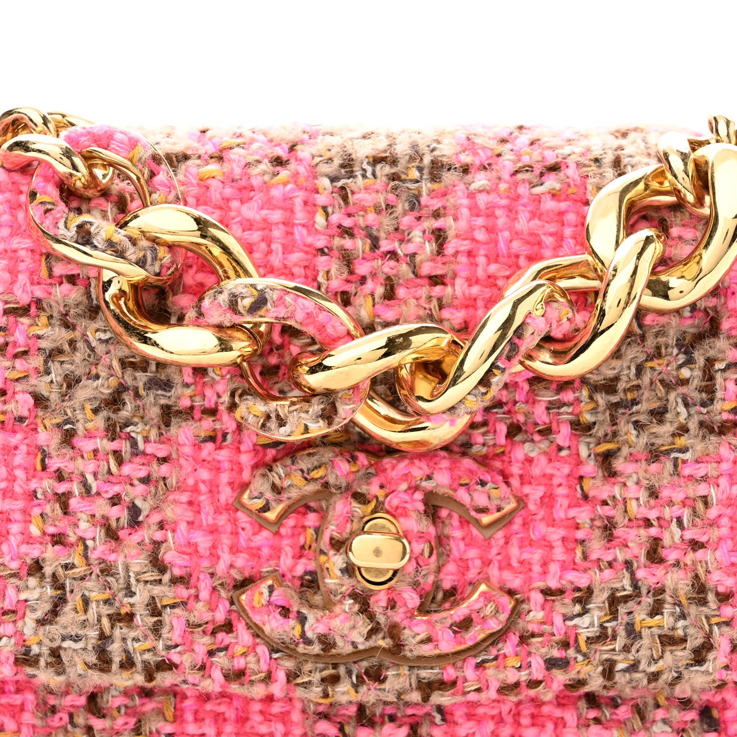 Chanel Wool Tweed Quilted Small Elegant Chain Flap Pink Brown 8 of 10