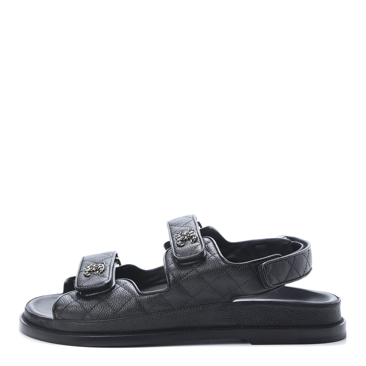 Grained Calfskin Velcro Dad Sandals 40 Black